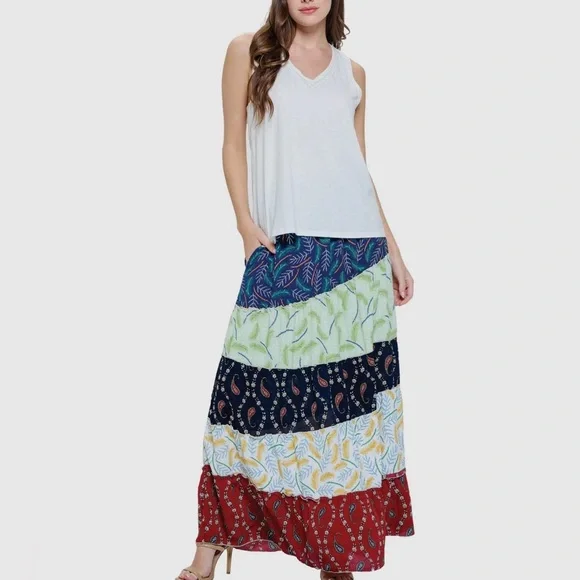 New yak & yeti long boho skirt patchwork multiple - Picture 1 of 2